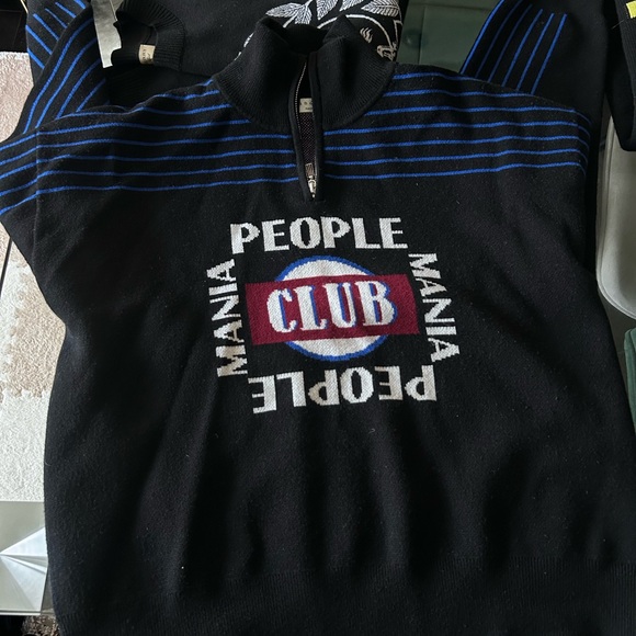 Sandro Sweaters - Sandro Black Zip-Neck Wool Knit Sweater with Blue Stripe Accent